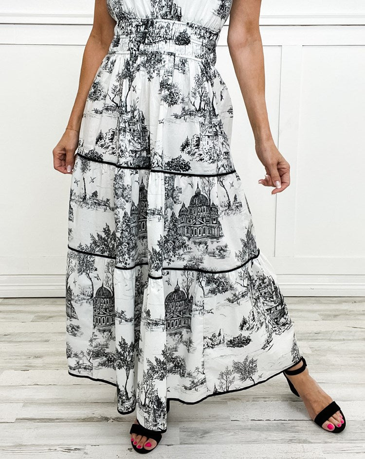 Keely | Printed Smocked-Waist Tiered Maxi Dress with V-Neck