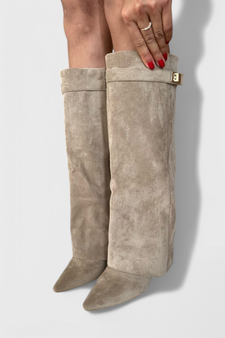 Sloane | Knee-High Fold-Over Leather Boots with Pointed Toe