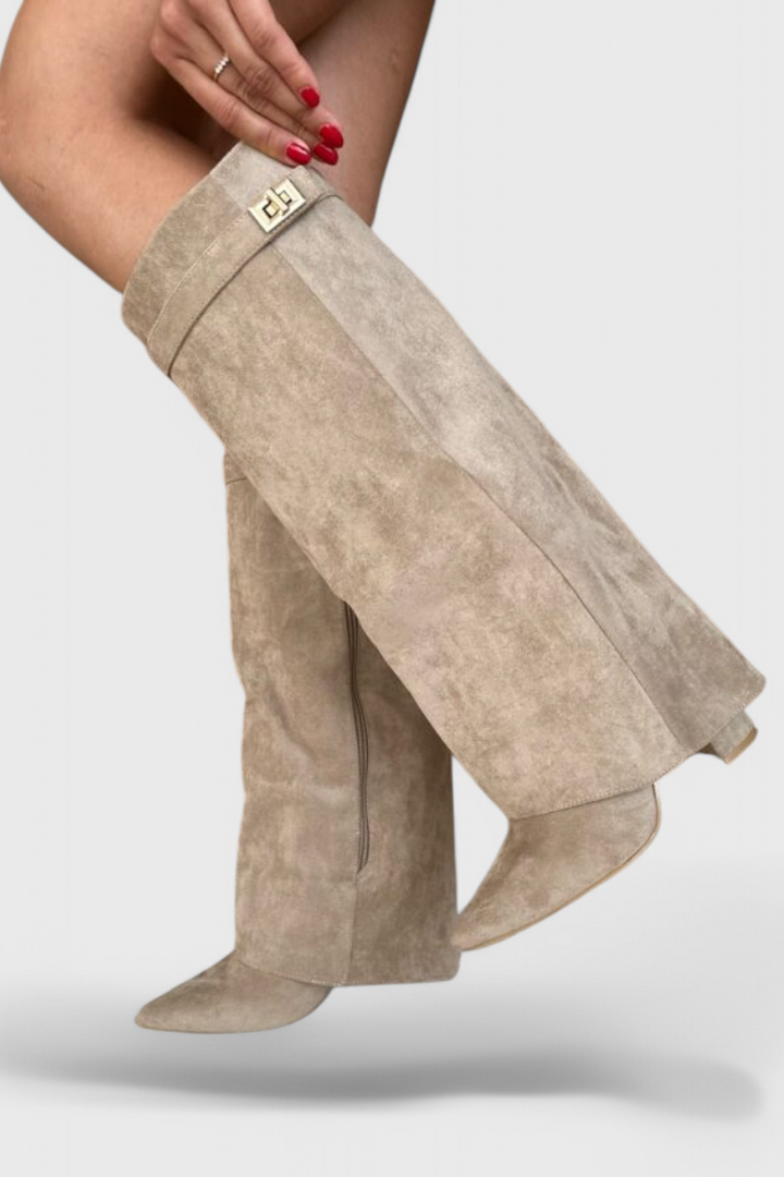Sloane | Knee-High Fold-Over Leather Boots with Pointed Toe