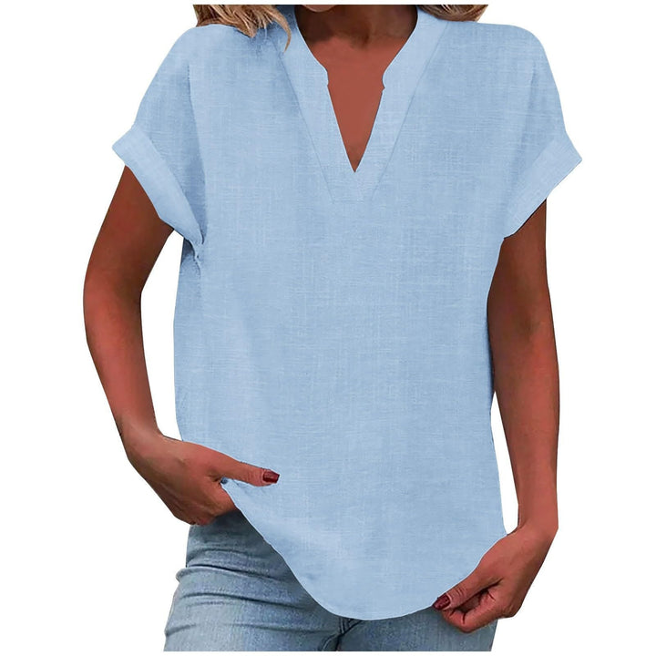 Cara | Relaxed Notch-Neck Short-Sleeve Blouse