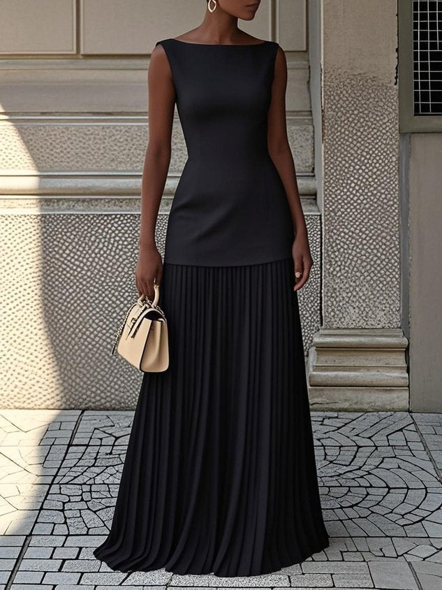 Raina | Sleeveless Pleated Maxi Dress with Fitted Bodice