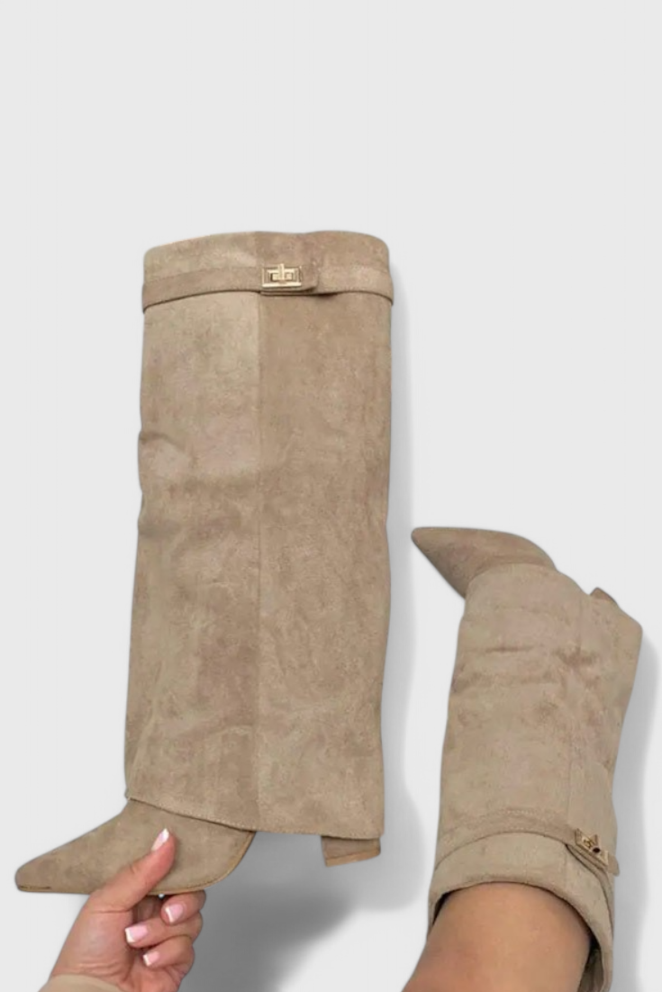 Sloane | Knee-High Fold-Over Leather Boots with Pointed Toe