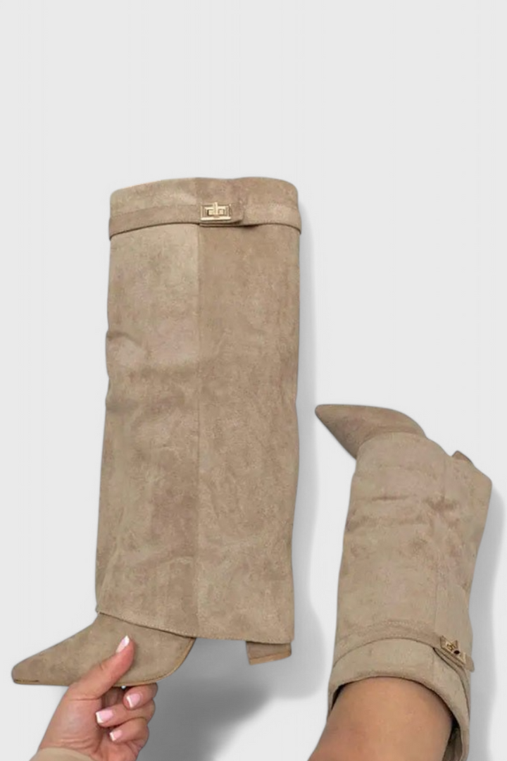 Sloane | Knee-High Fold-Over Leather Boots with Pointed Toe