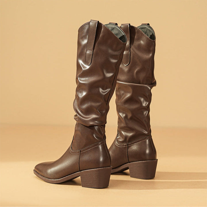 Savannah | Knee-High Slouch Western Leather Boots with Pointed Toe