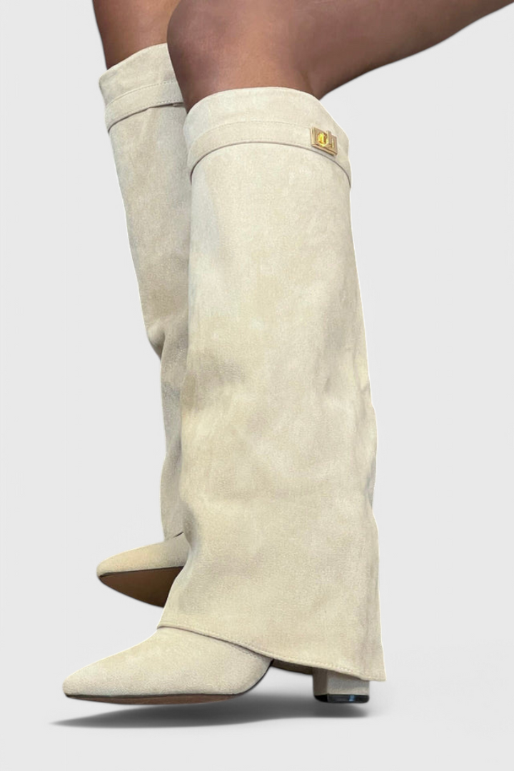 Sloane | Knee-High Fold-Over Leather Boots with Pointed Toe
