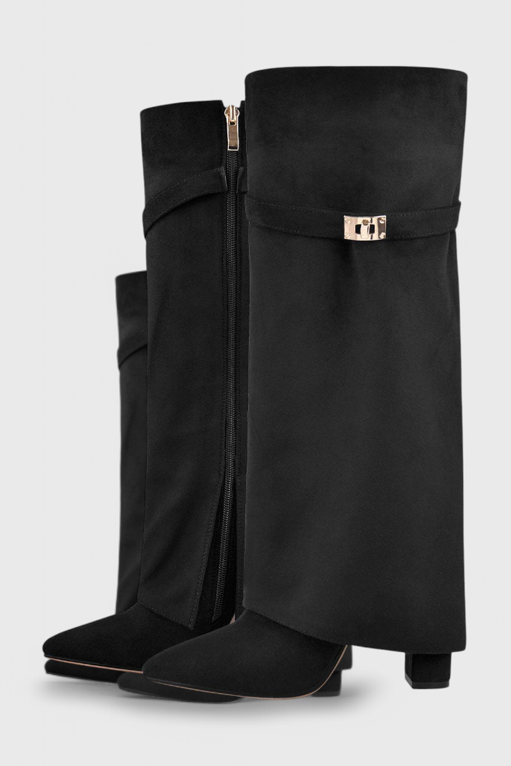 Sloane | Knee-High Fold-Over Leather Boots with Pointed Toe
