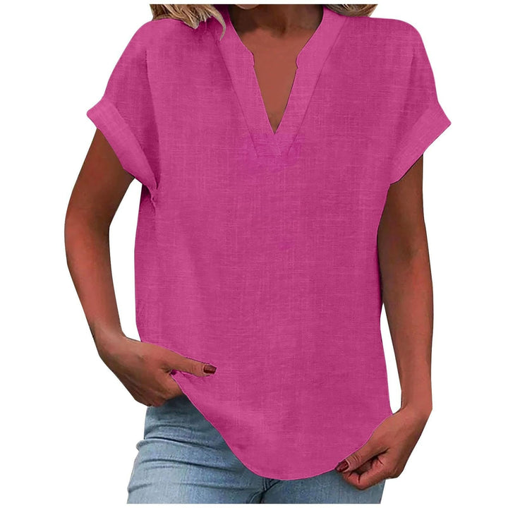 Cara | Relaxed Notch-Neck Short-Sleeve Blouse