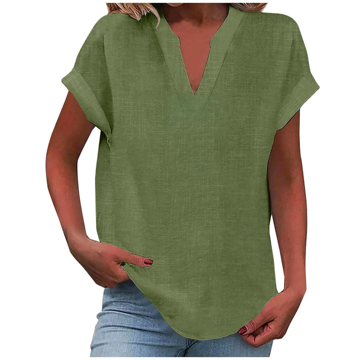 Cara | Relaxed Notch-Neck Short-Sleeve Blouse