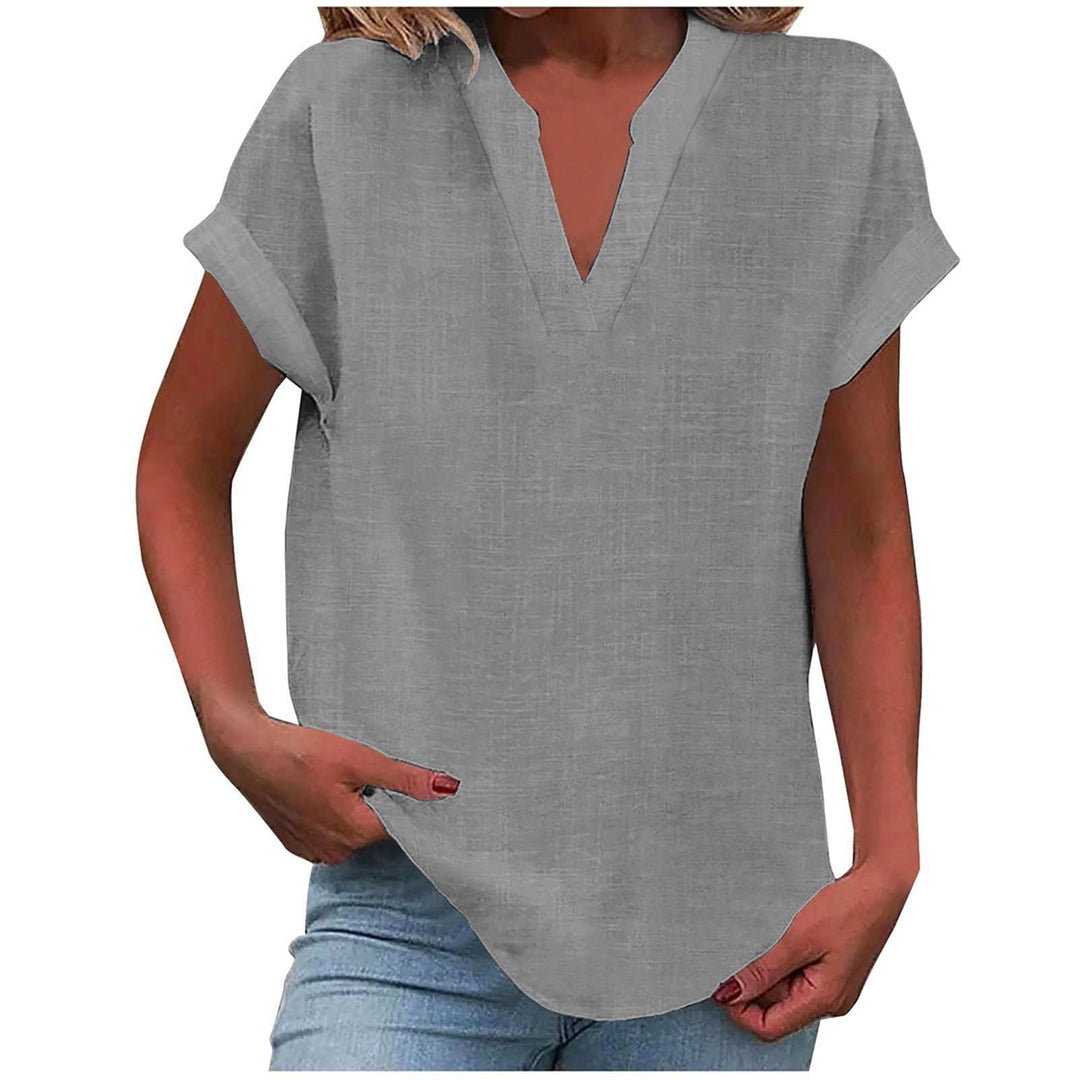 Cara | Relaxed Notch-Neck Short-Sleeve Blouse