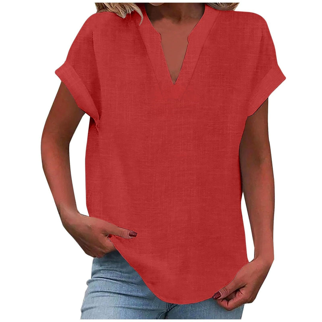 Cara | Relaxed Notch-Neck Short-Sleeve Blouse