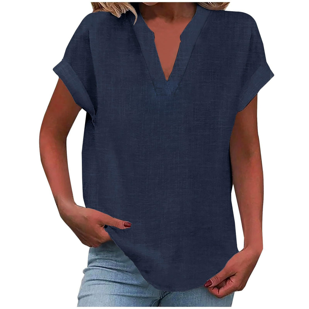 Cara | Relaxed Notch-Neck Short-Sleeve Blouse