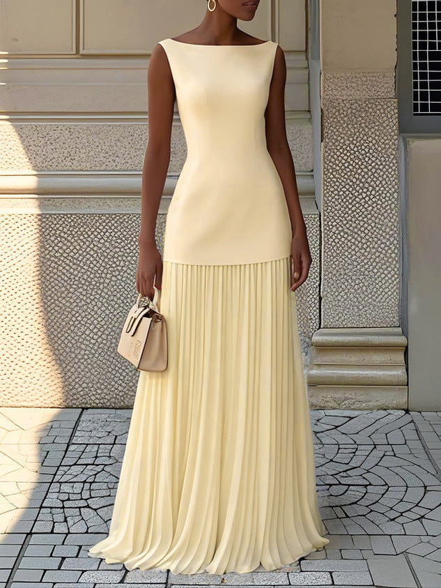 Raina | Sleeveless Pleated Maxi Dress with Fitted Bodice