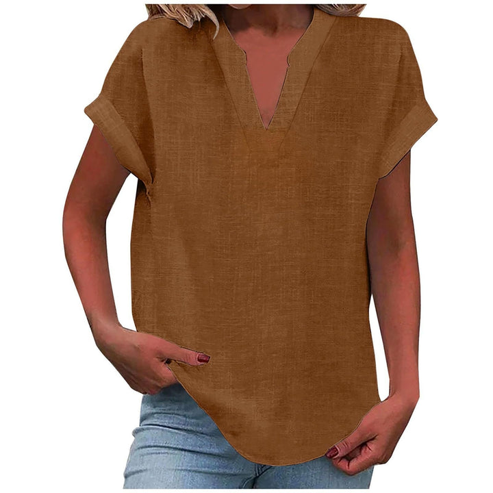 Cara | Relaxed Notch-Neck Short-Sleeve Blouse