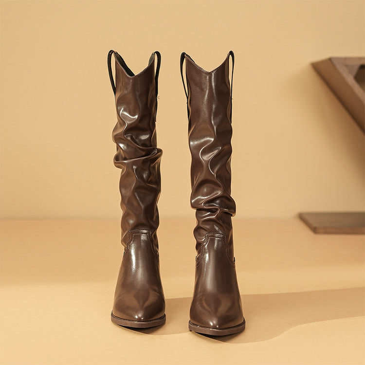 Savannah | Knee-High Slouch Western Leather Boots with Pointed Toe