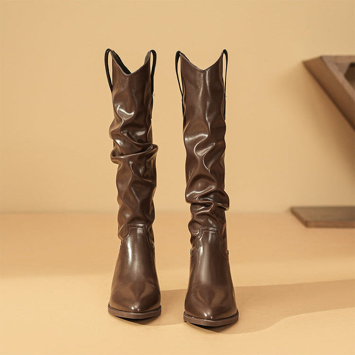 Savannah | Knee-High Slouch Western Leather Boots with Pointed Toe
