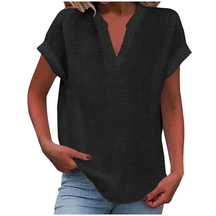 Cara | Relaxed Notch-Neck Short-Sleeve Blouse