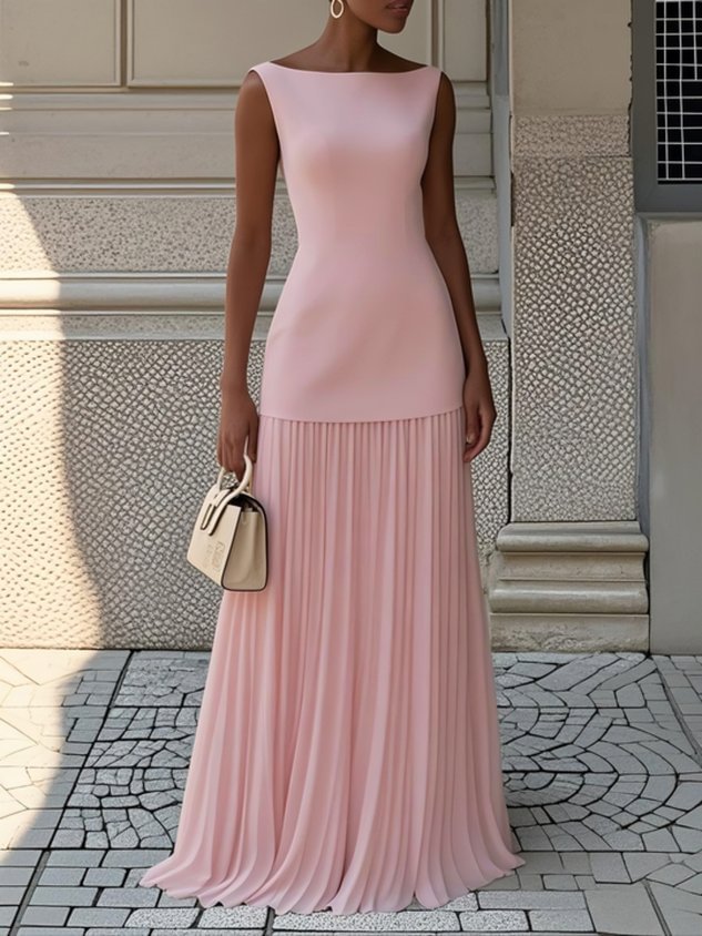 Raina | Sleeveless Pleated Maxi Dress with Fitted Bodice