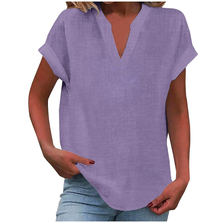 Cara | Relaxed Notch-Neck Short-Sleeve Blouse