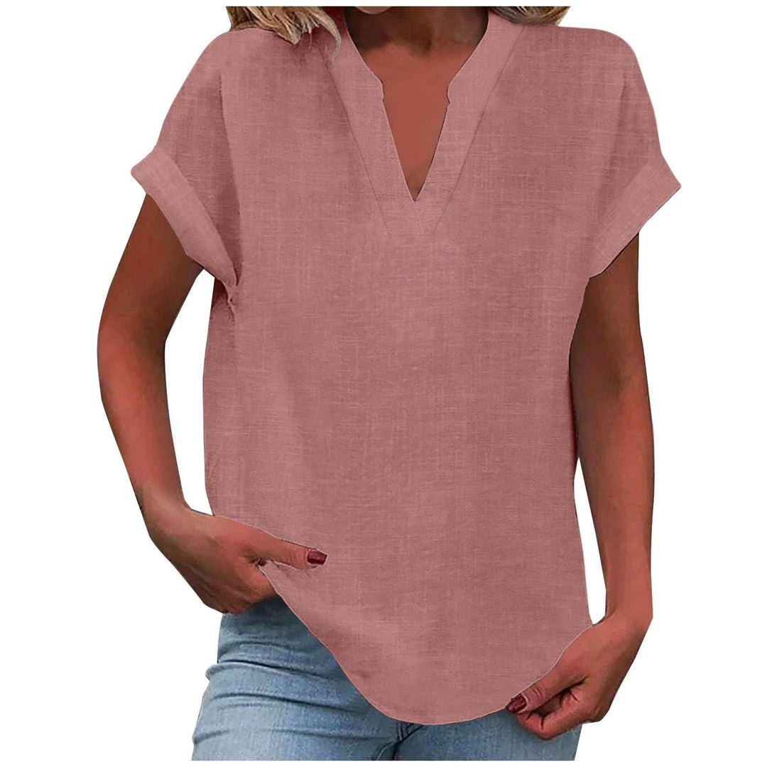 Cara | Relaxed Notch-Neck Short-Sleeve Blouse