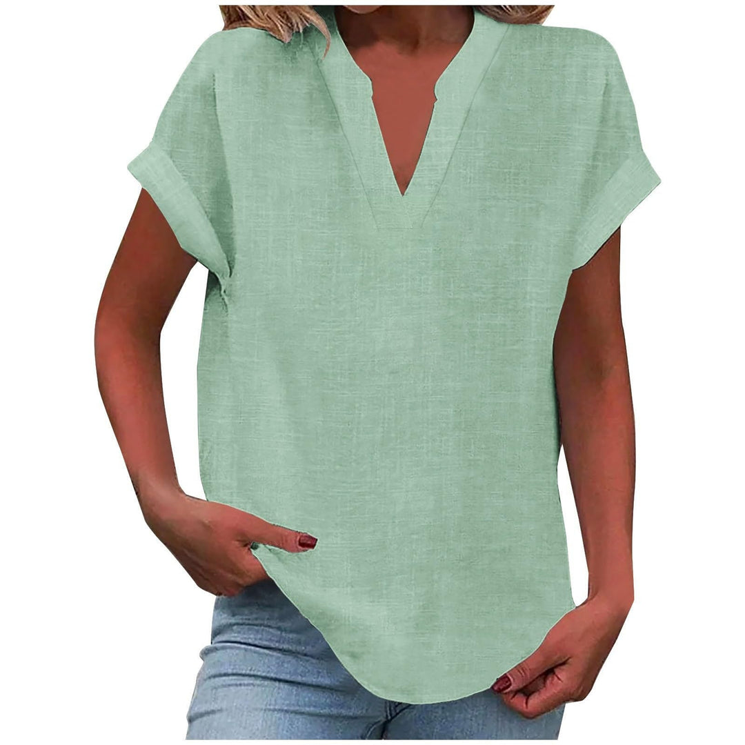 Cara | Relaxed Notch-Neck Short-Sleeve Blouse