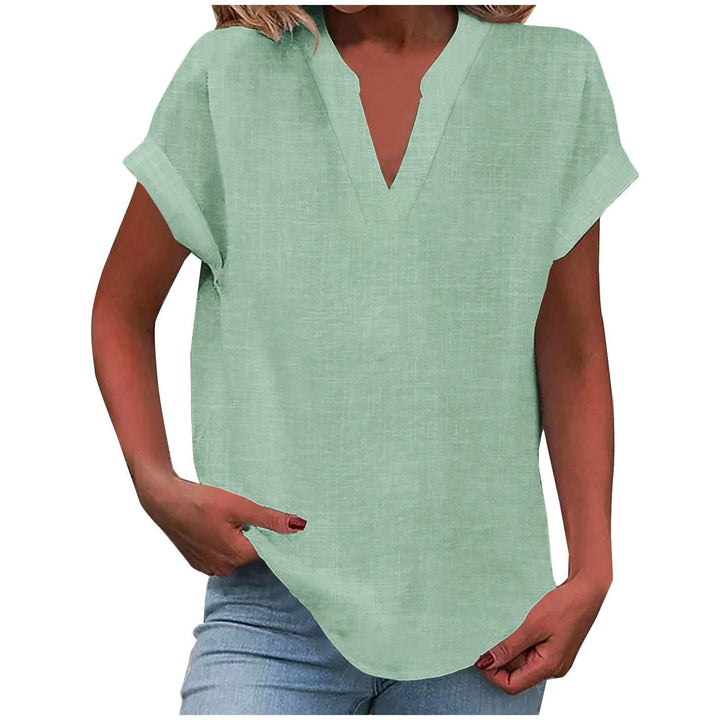 Cara | Relaxed Notch-Neck Short-Sleeve Blouse