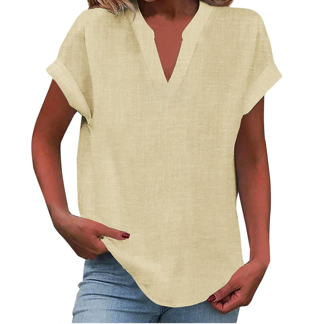 Cara | Relaxed Notch-Neck Short-Sleeve Blouse