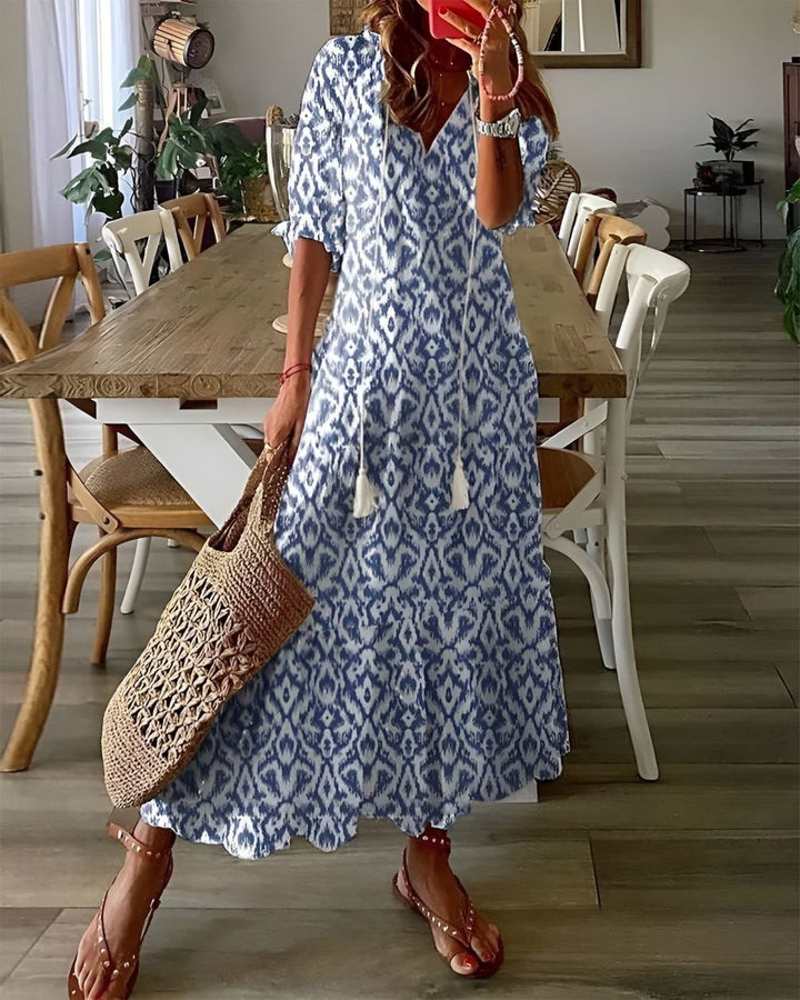 Valeria | Boho Printed Flowy Dress with Tassel Details