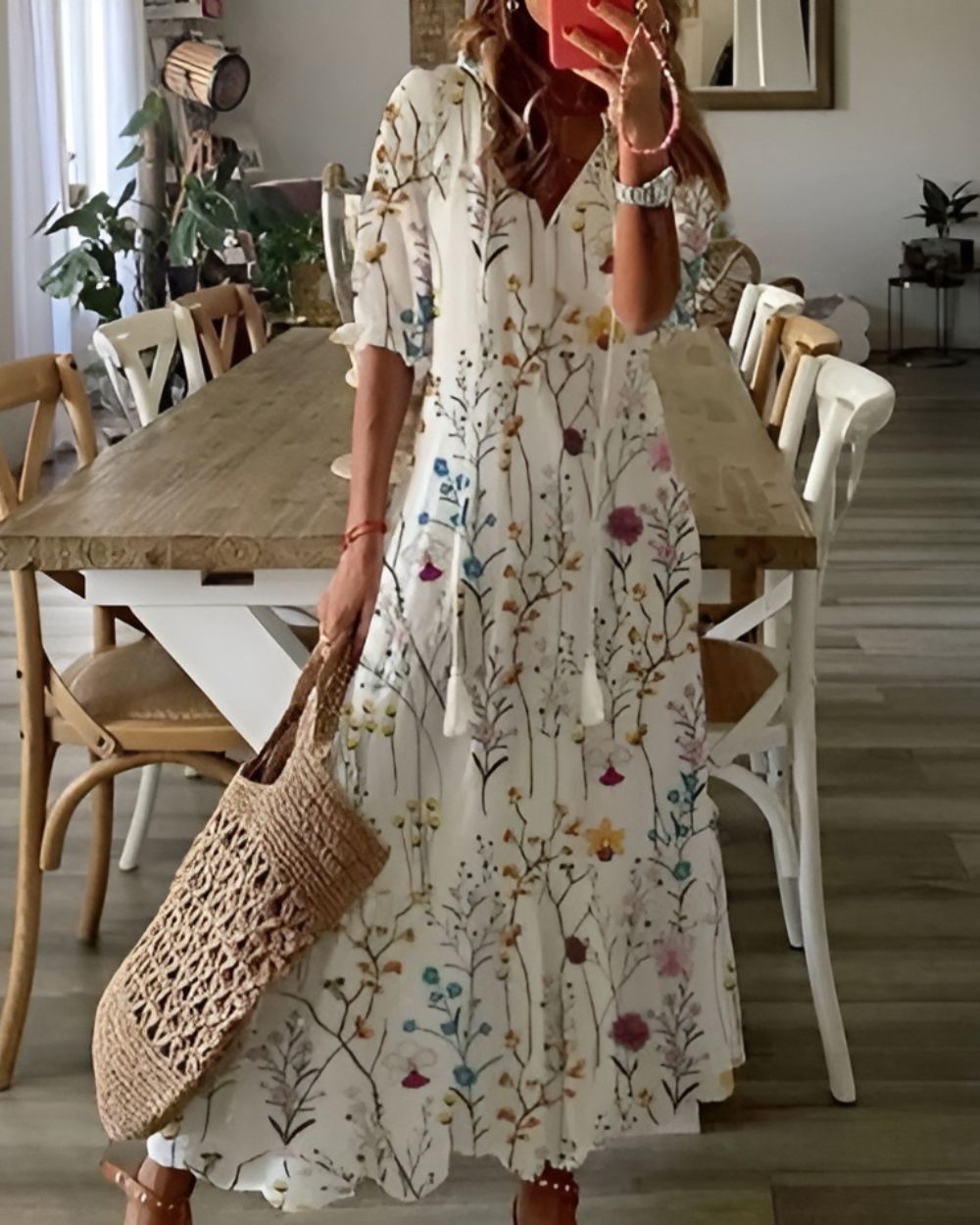Valeria | Boho Printed Flowy Dress with Tassel Details