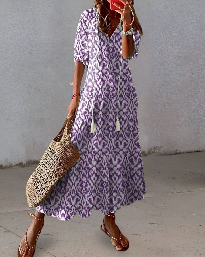 Valeria | Boho Printed Flowy Dress with Tassel Details