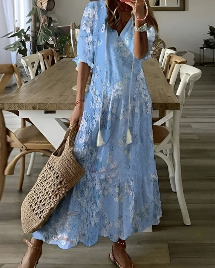 Valeria | Boho Printed Flowy Dress with Tassel Details