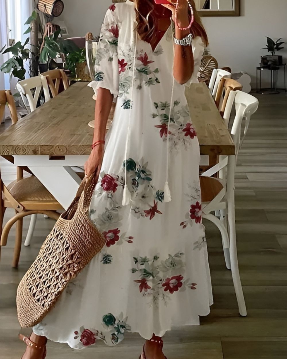 Valeria | Boho Printed Flowy Dress with Tassel Details