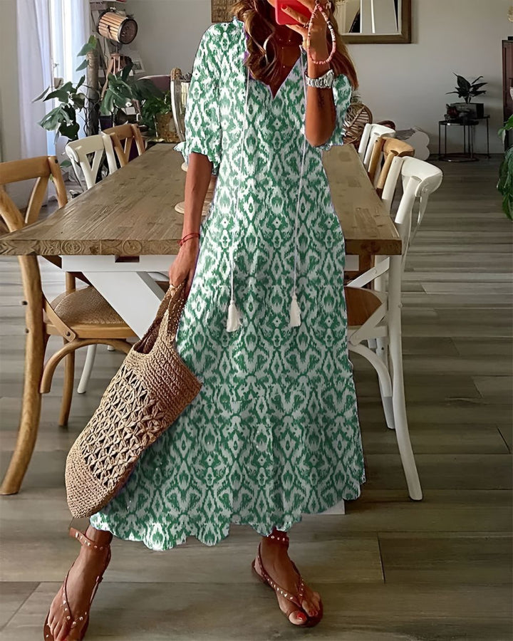 Valeria | Boho Printed Flowy Dress with Tassel Details