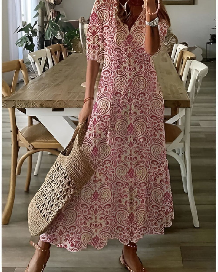 Valeria | Boho Printed Flowy Dress with Tassel Details