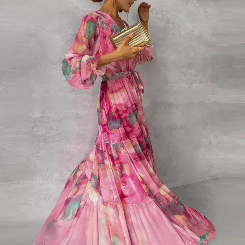 Janine | Floral Tiered Maxi Dress with Tie Waist