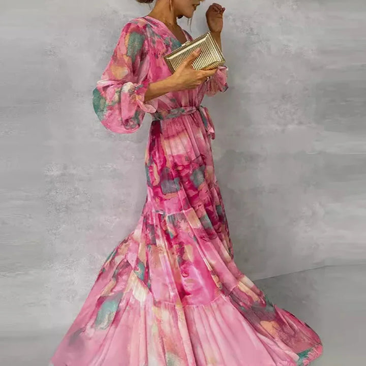 Janine | Floral Tiered Maxi Dress with Tie Waist