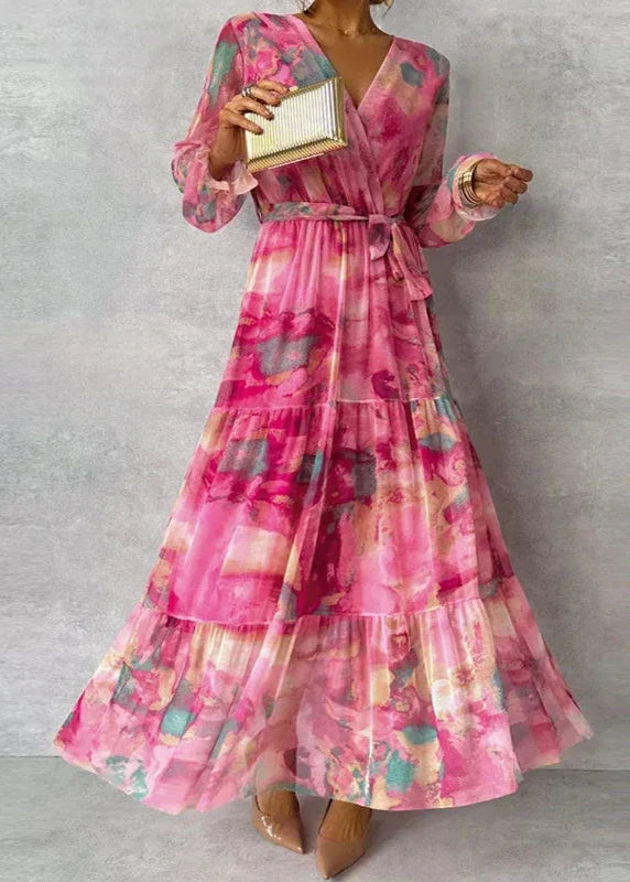 Janine | Floral Tiered Maxi Dress with Tie Waist