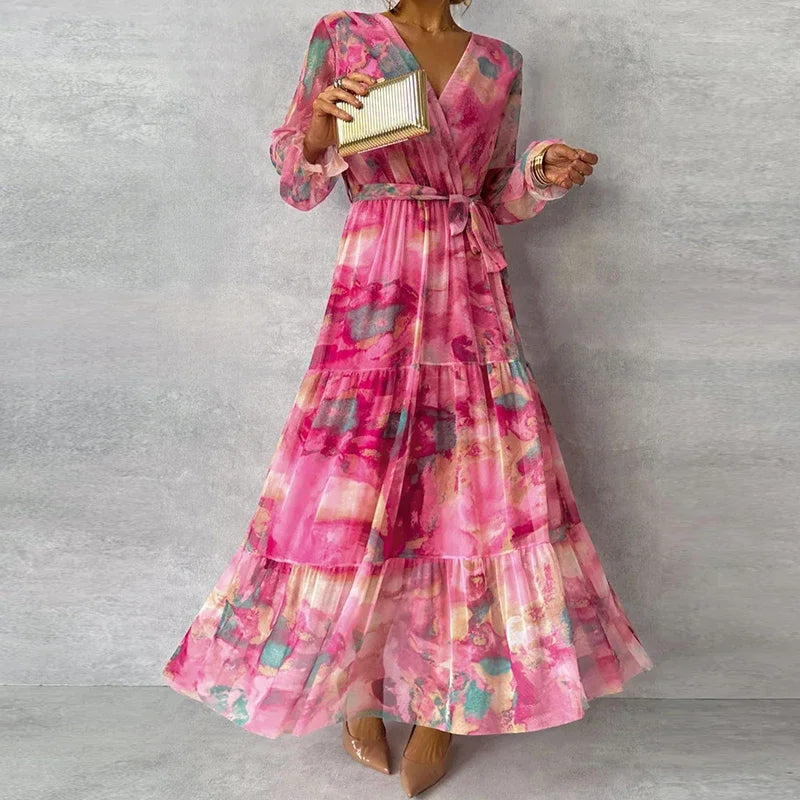 Janine | Floral Tiered Maxi Dress with Tie Waist