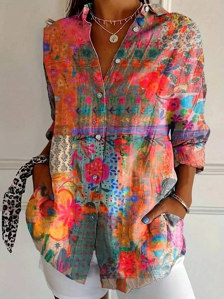 Adina | Colorful Printed Short-Sleeve Relaxed Blouse