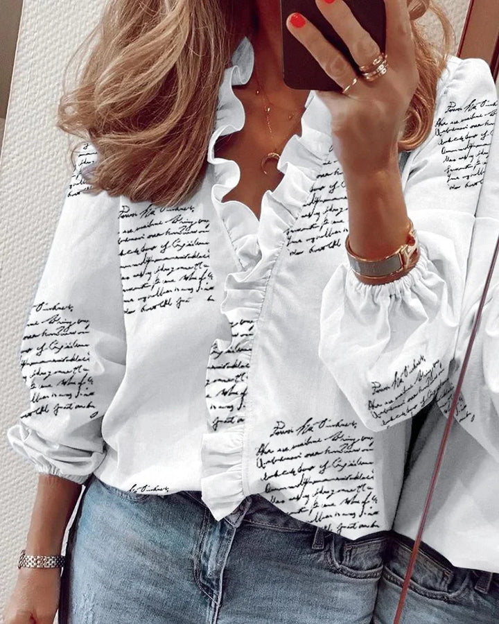 Edie | Ruffle Neck Blouse with Pleated Balloon Sleeves