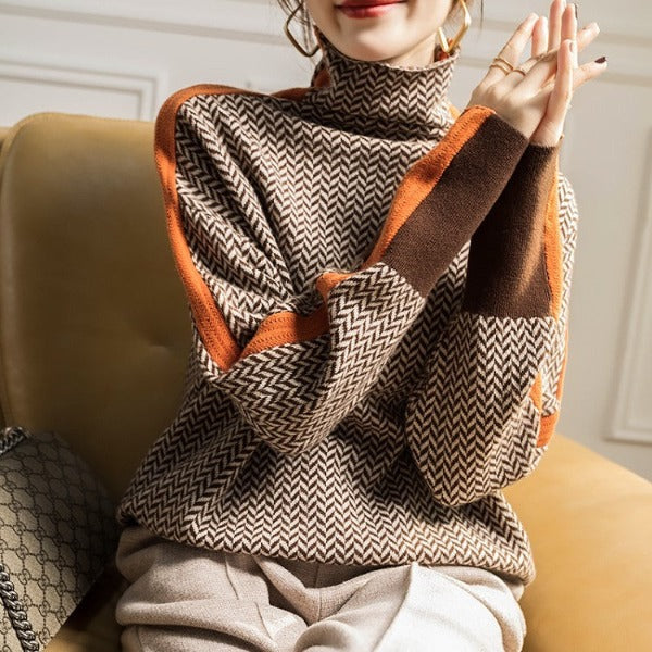 Lucinda | Herringbone Turtleneck Sweater