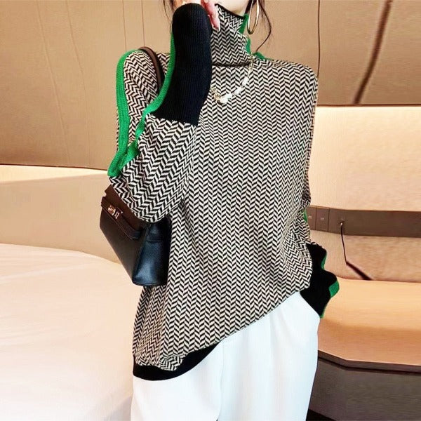 Lucinda | Herringbone Turtleneck Sweater