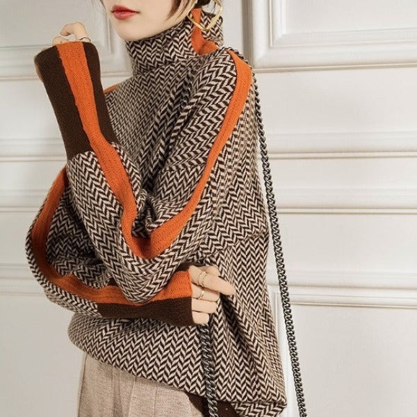 Lucinda | Herringbone Turtleneck Sweater