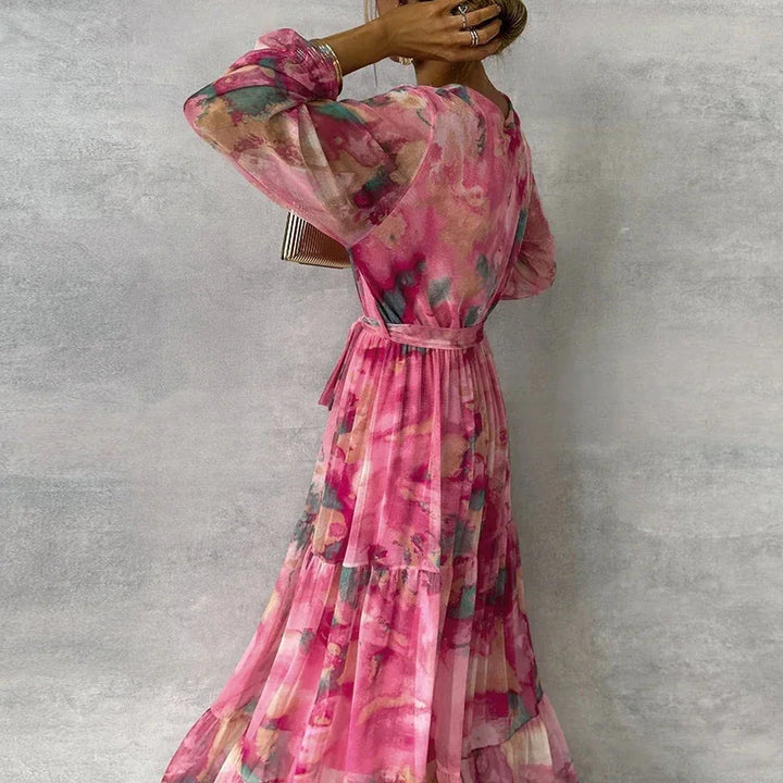 Janine | Floral Tiered Maxi Dress with Tie Waist