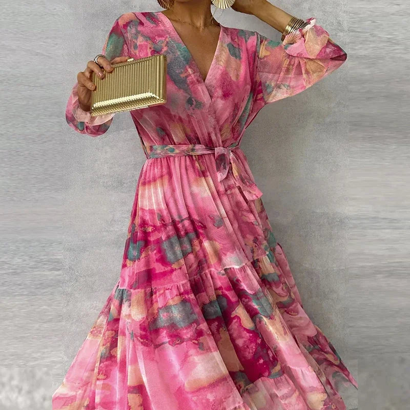 Janine | Floral Tiered Maxi Dress with Tie Waist