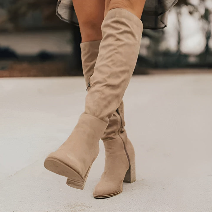 Harper | Knee-High Slouch Boots with Buckle Strap and Block Heel