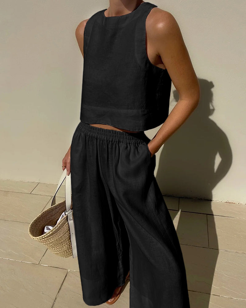 Tina | Sleeveless Crop Top and Wide-Leg Pants Set