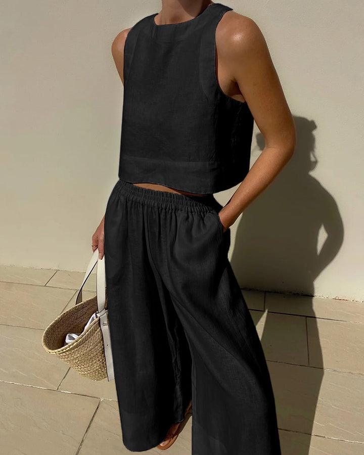 Tina | Sleeveless Crop Top and Wide-Leg Pants Set