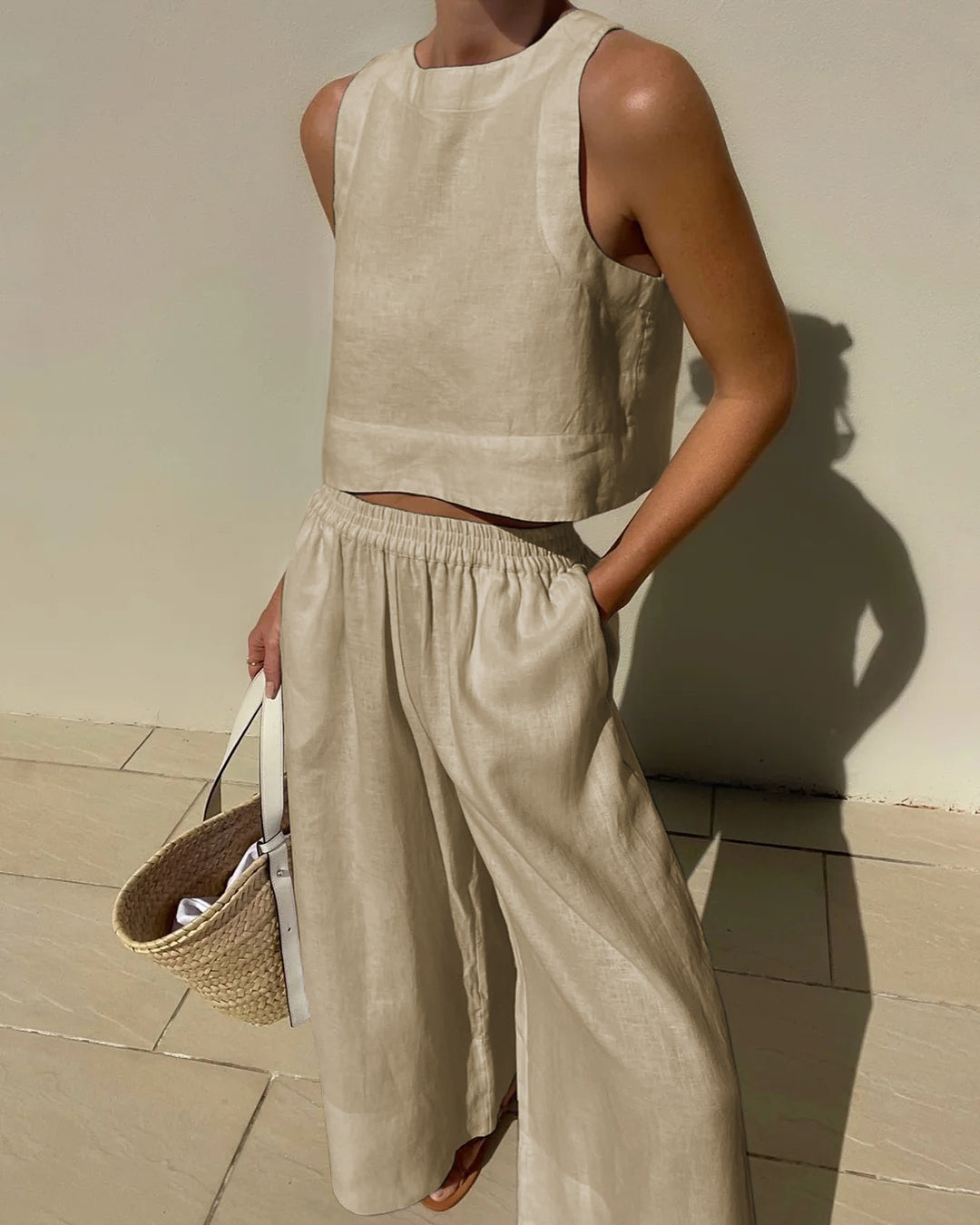 Tina | Sleeveless Crop Top and Wide-Leg Pants Set