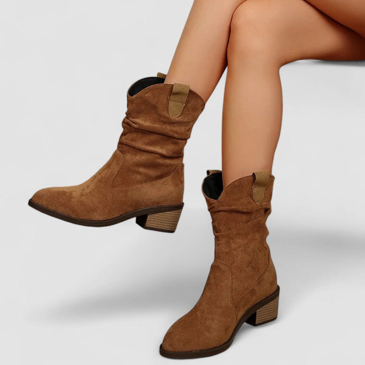 Dixie | Faux-Suede Mid-Calf Slouch Boots with Pull Tab
