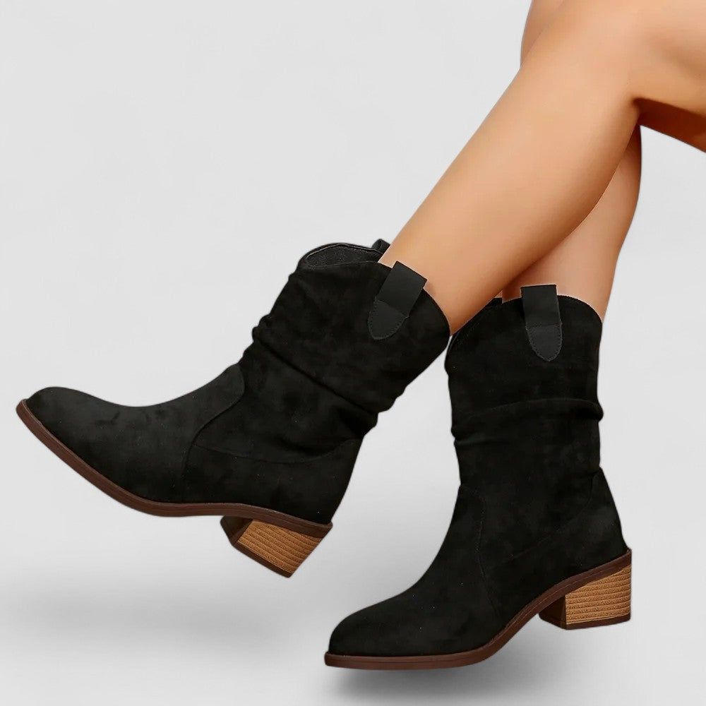 Dixie | Faux-Suede Mid-Calf Slouch Boots with Pull Tab